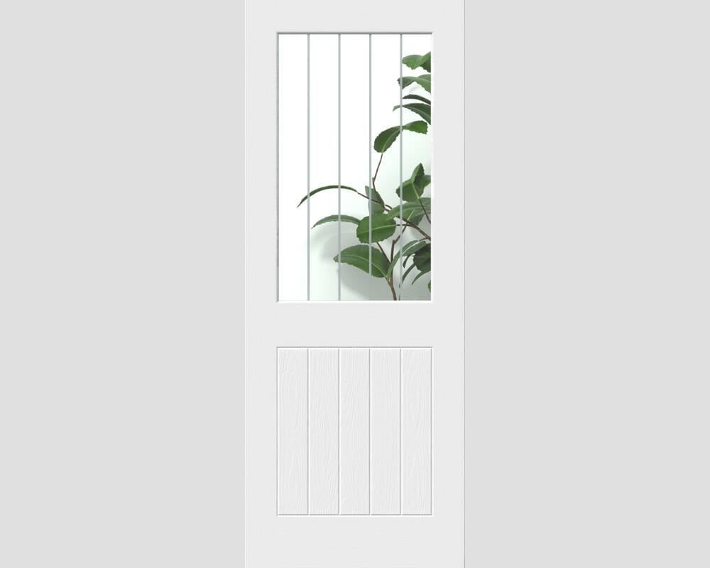 1981mm x 686mm x 35mm (27") White Grained Mexicano Clear Glass with Frosted Lines Internal Doors
