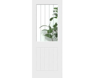 White Grained Mexicano Clear Glass with Frosted Lines Internal Doors