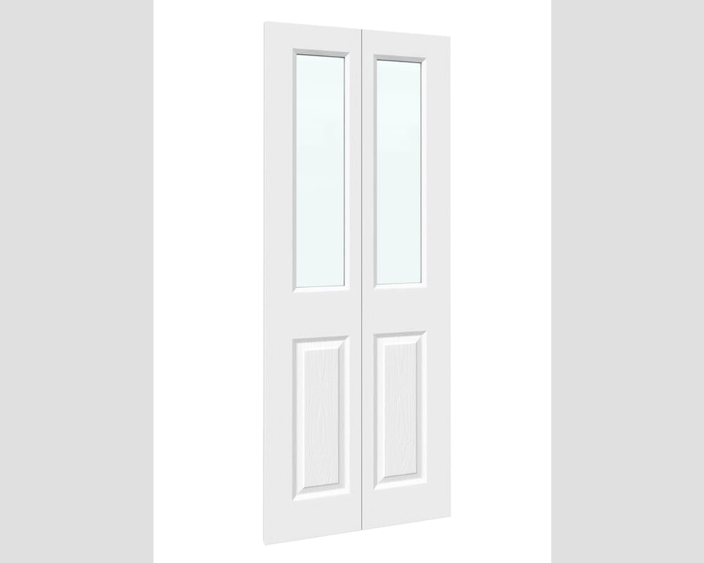 1981mm x 762mm x 35mm (30") White Grained 4 Panel Clear Glass Bi-fold Doors