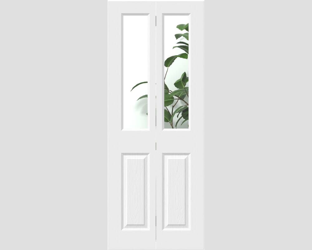 1981mm x 762mm x 35mm (30") White Grained 4 Panel Clear Glass Bi-fold Doors