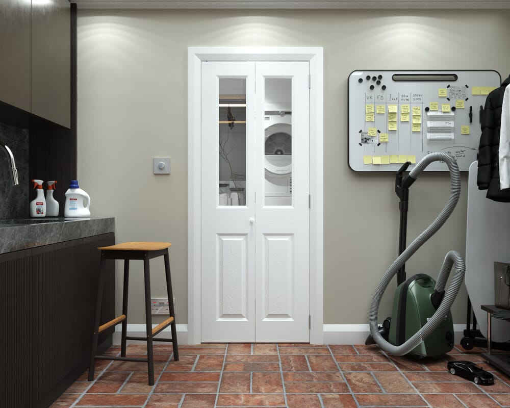 1981mm x 762mm x 35mm (30") White Grained 4 Panel Clear Glass Bi-fold Doors