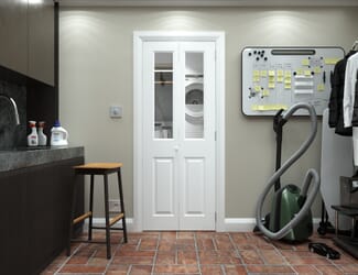 White Grained 4 Panel Clear Glass Bi-fold Doors