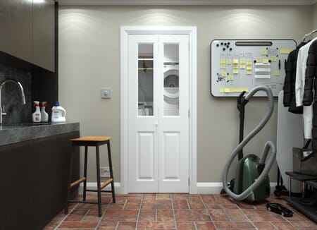 White Grained 4 Panel Clear Glass Bi-fold Doors