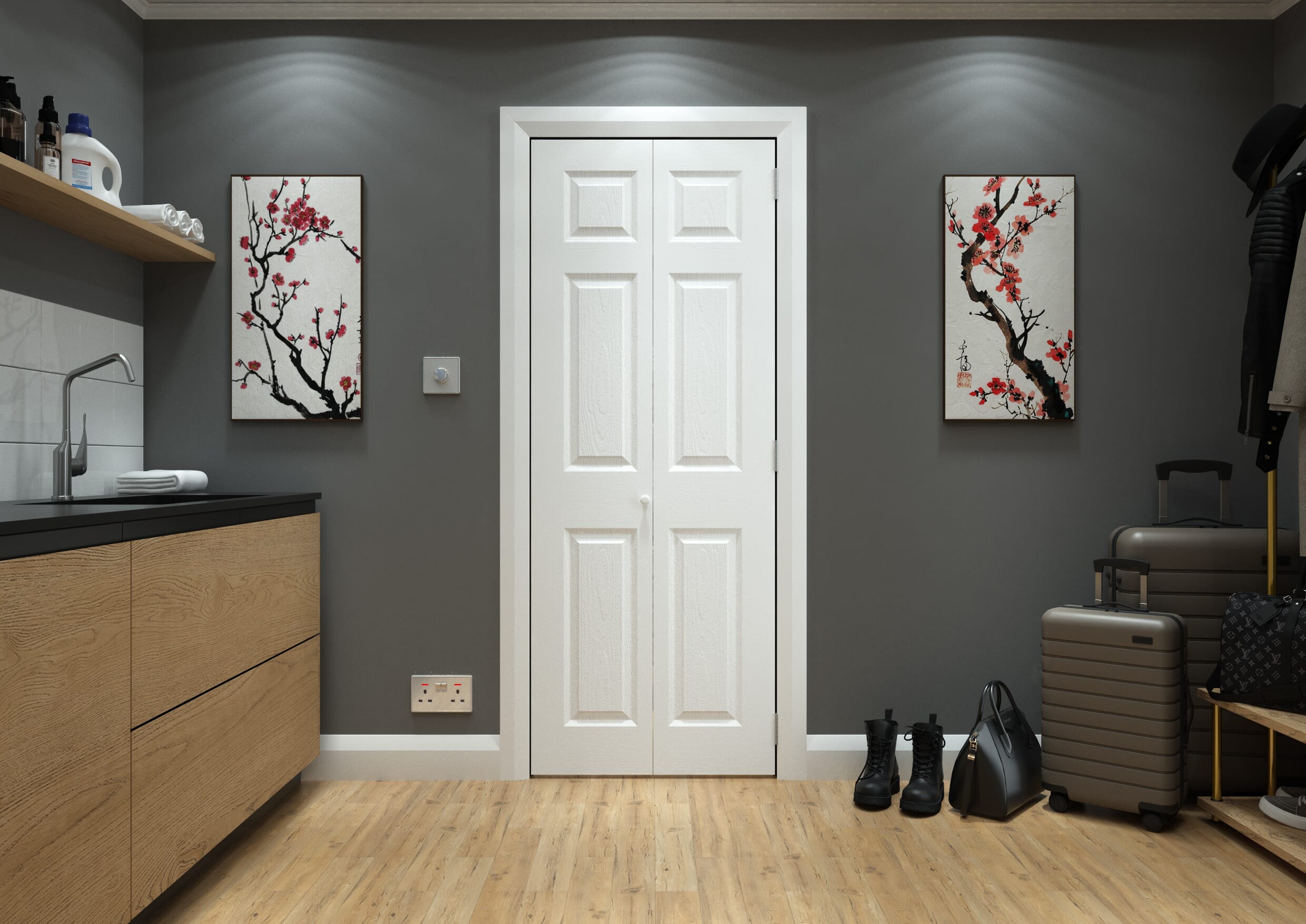 1981mm x 610mm x 35mm (24") White Grained 6 Panel Bi-fold Doors