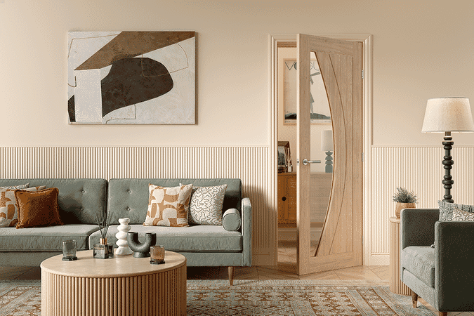 2040x726x40mm Girona Oak - Prefinished Clear Glass Internal Doors