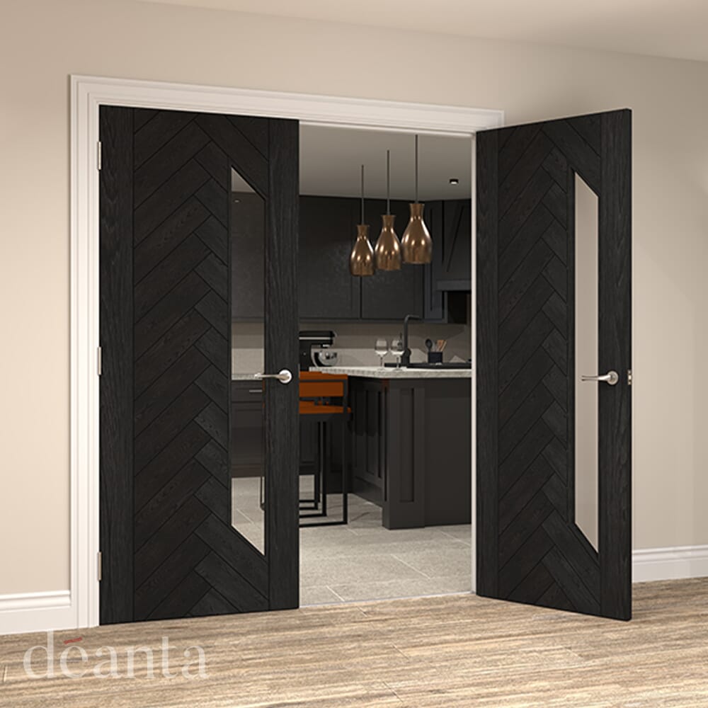 Fontaine Brushed Black Oak Glazed - Prefinished Internal Doors