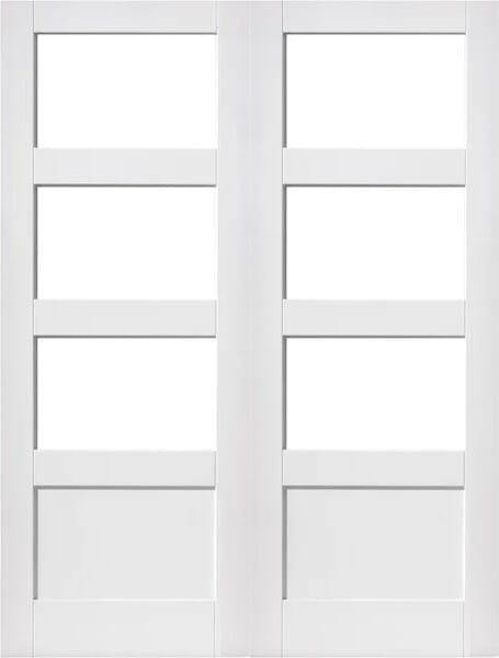 White Shaker 3 Light Clear Glazed Rebated Pair Internal Doors