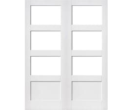 White Shaker 3 Light Clear Glazed Rebated Pair Internal Doors