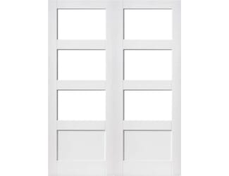 White Shaker 3 Light Clear Glazed Rebated Pair Internal Doors