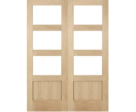 Oak Shaker 3 Light Clear Glazed Rebated Pair Internal Doors