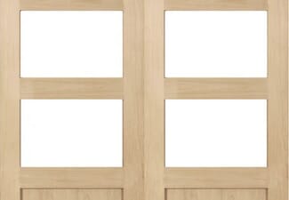 1208x1981x35mm Oak Shaker 3 Light Clear Glazed Rebated Pair Internal Doors