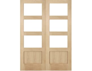 Oak Shaker 3 Light Clear Glazed Rebated Pair Internal Doors