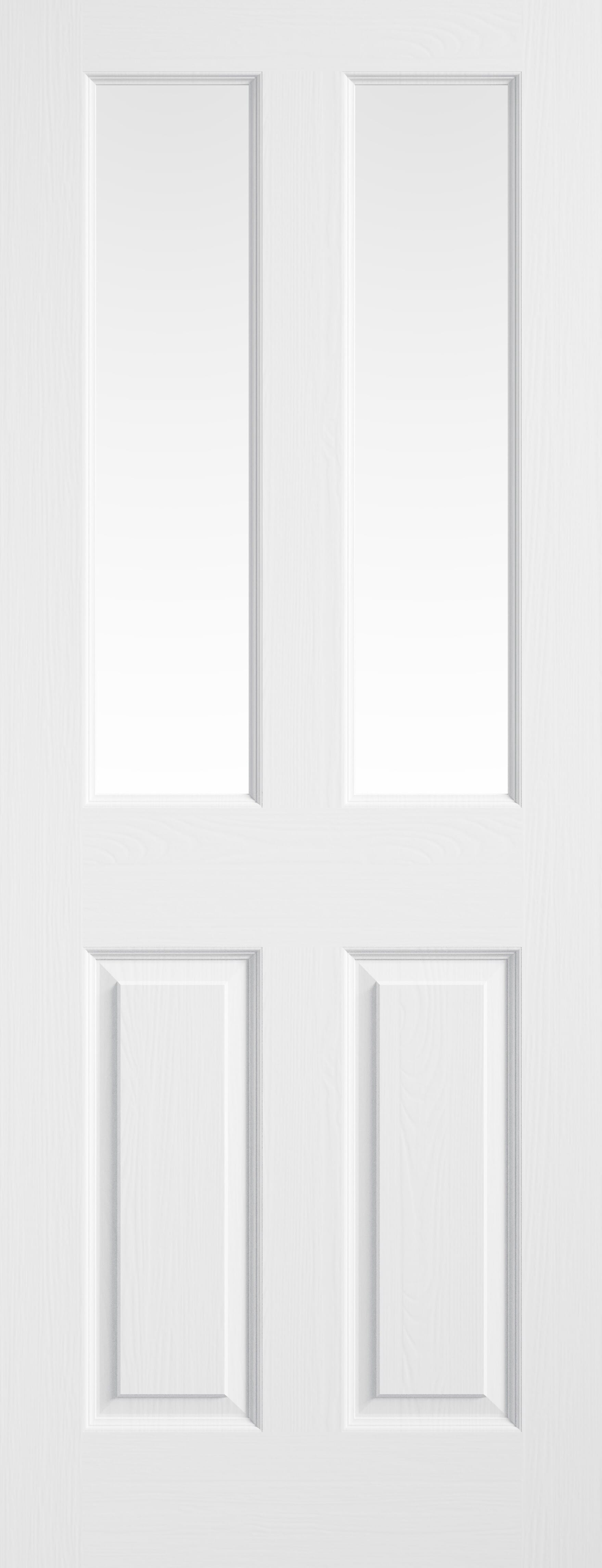 Textured 4 Panel White Primed Glazed Moulded Internal Doors