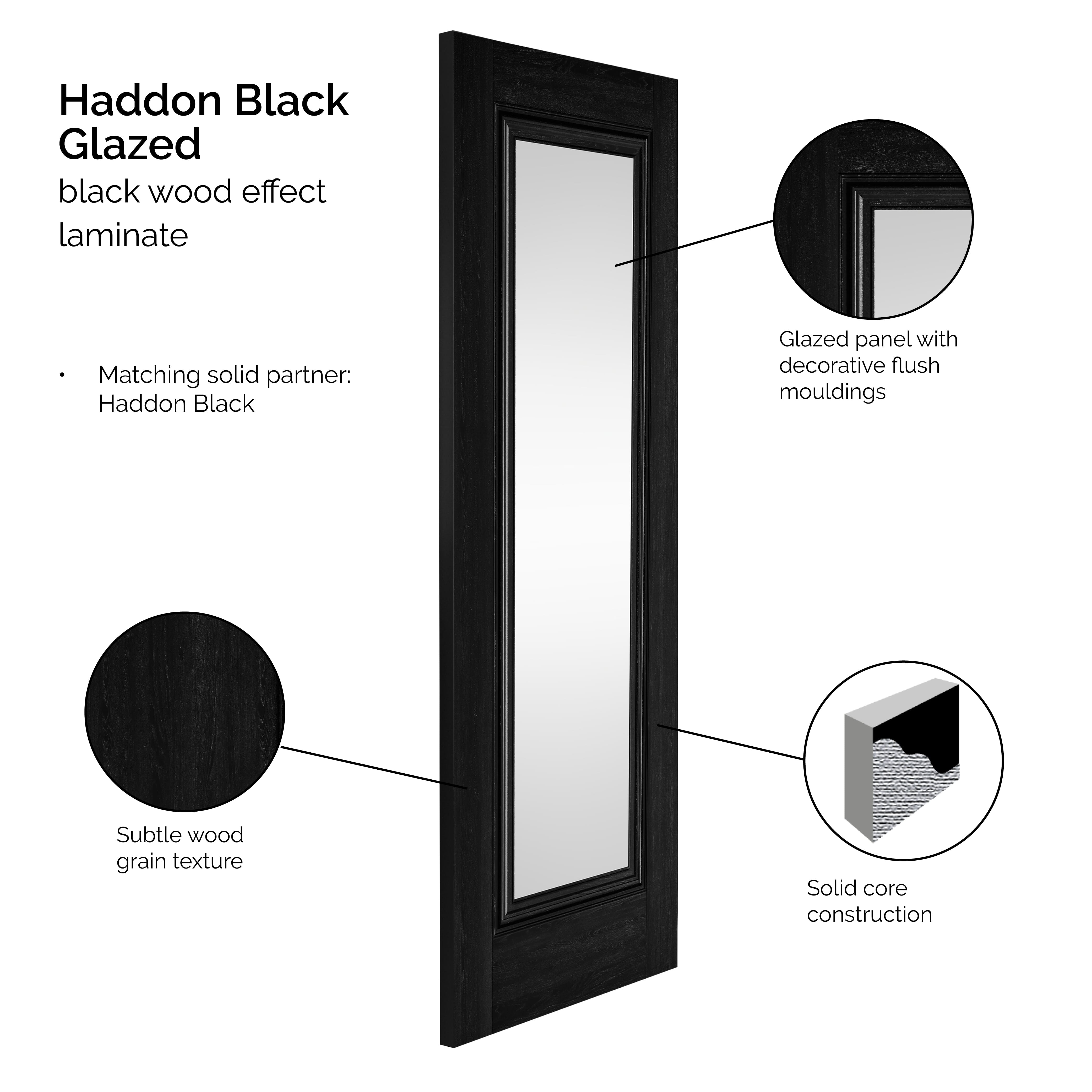 686x1981x35mm Haddon Black Laminate Clear Glazed Internal Doors