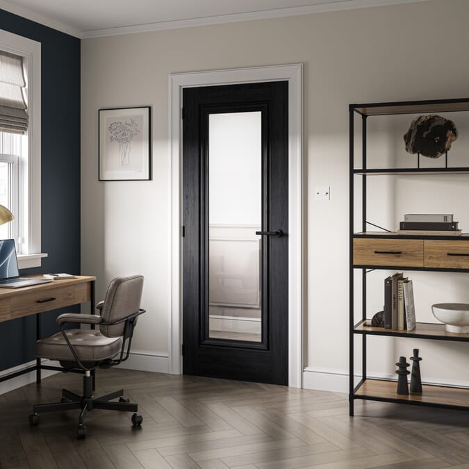 686x1981x35mm Haddon Black Laminate Clear Glazed Internal Doors