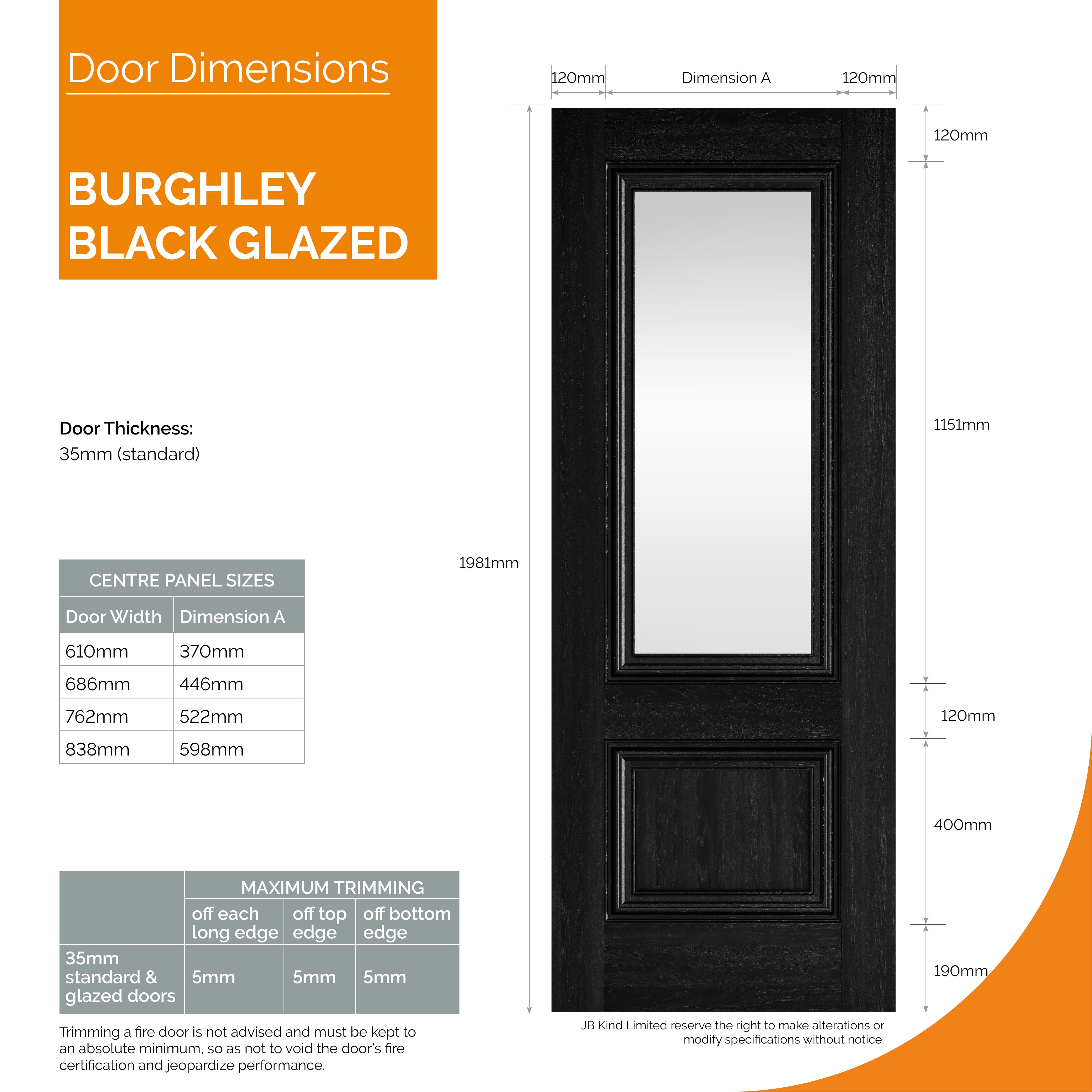 610x1981x35mm Burghley Black Laminate Clear Glazed Internal Doors