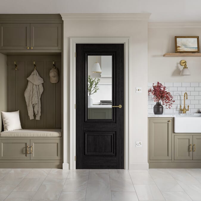 610x1981x35mm Burghley Black Laminate Clear Glazed Internal Doors