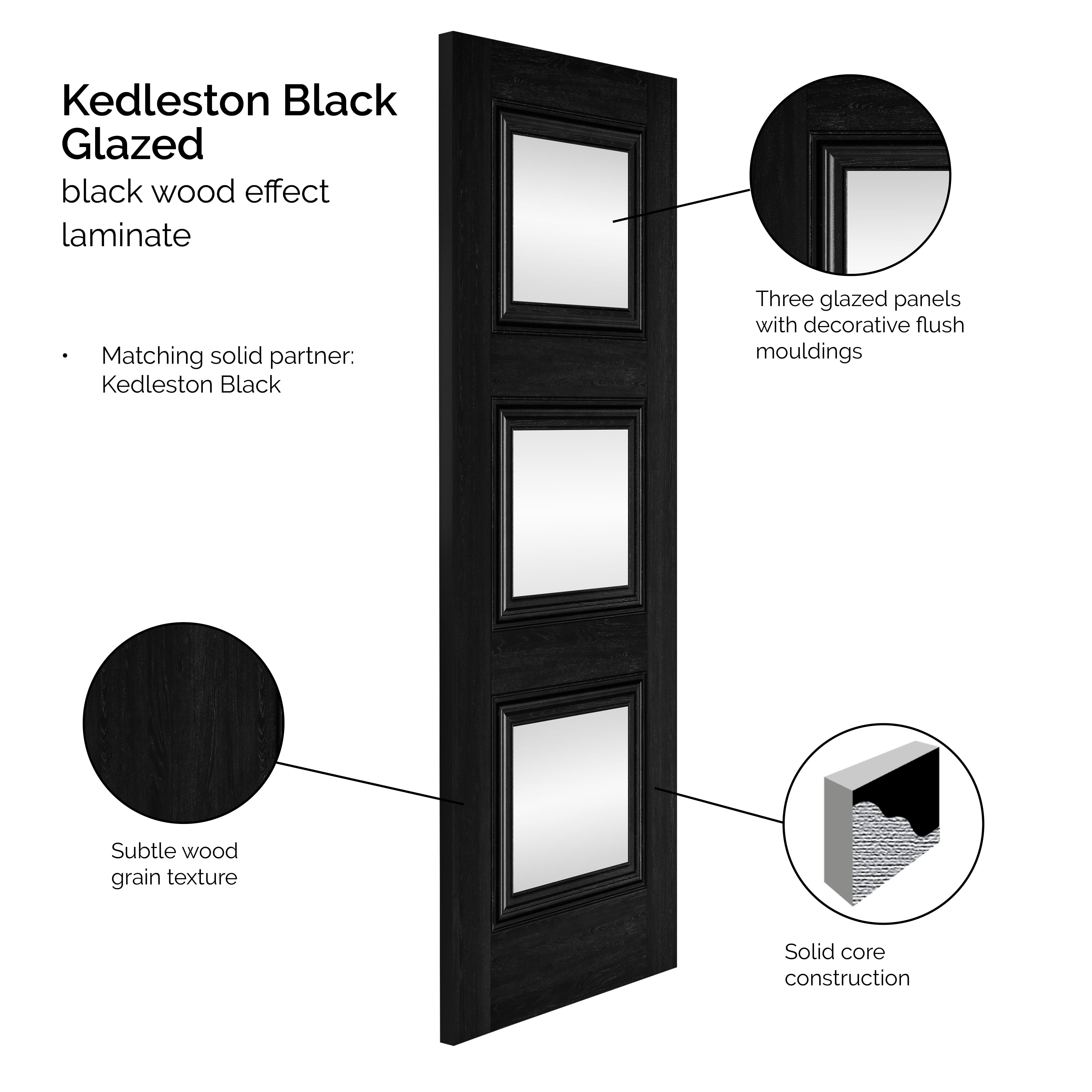 838x1981x35mm Kedleston Black Laminate Clear Glazed Internal Doors