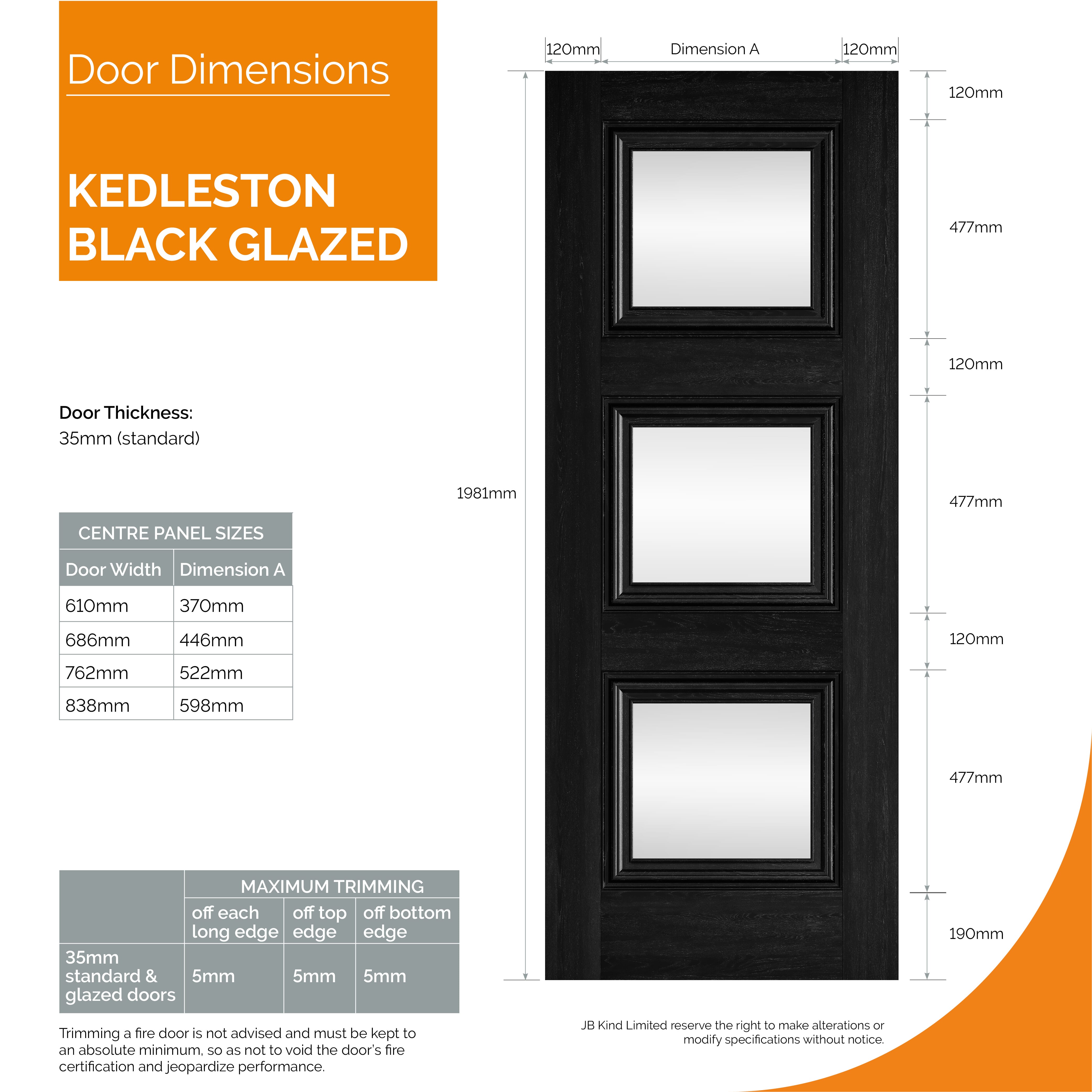 838x1981x35mm Kedleston Black Laminate Clear Glazed Internal Doors