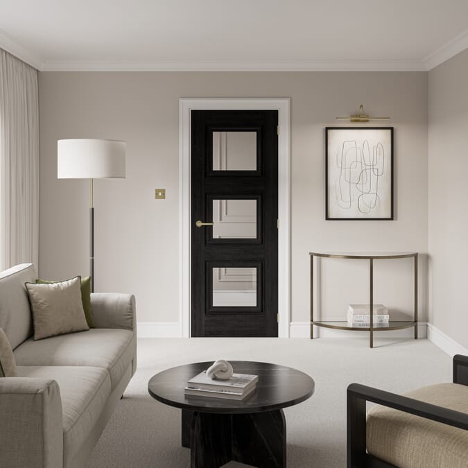 838x1981x35mm Kedleston Black Laminate Clear Glazed Internal Doors