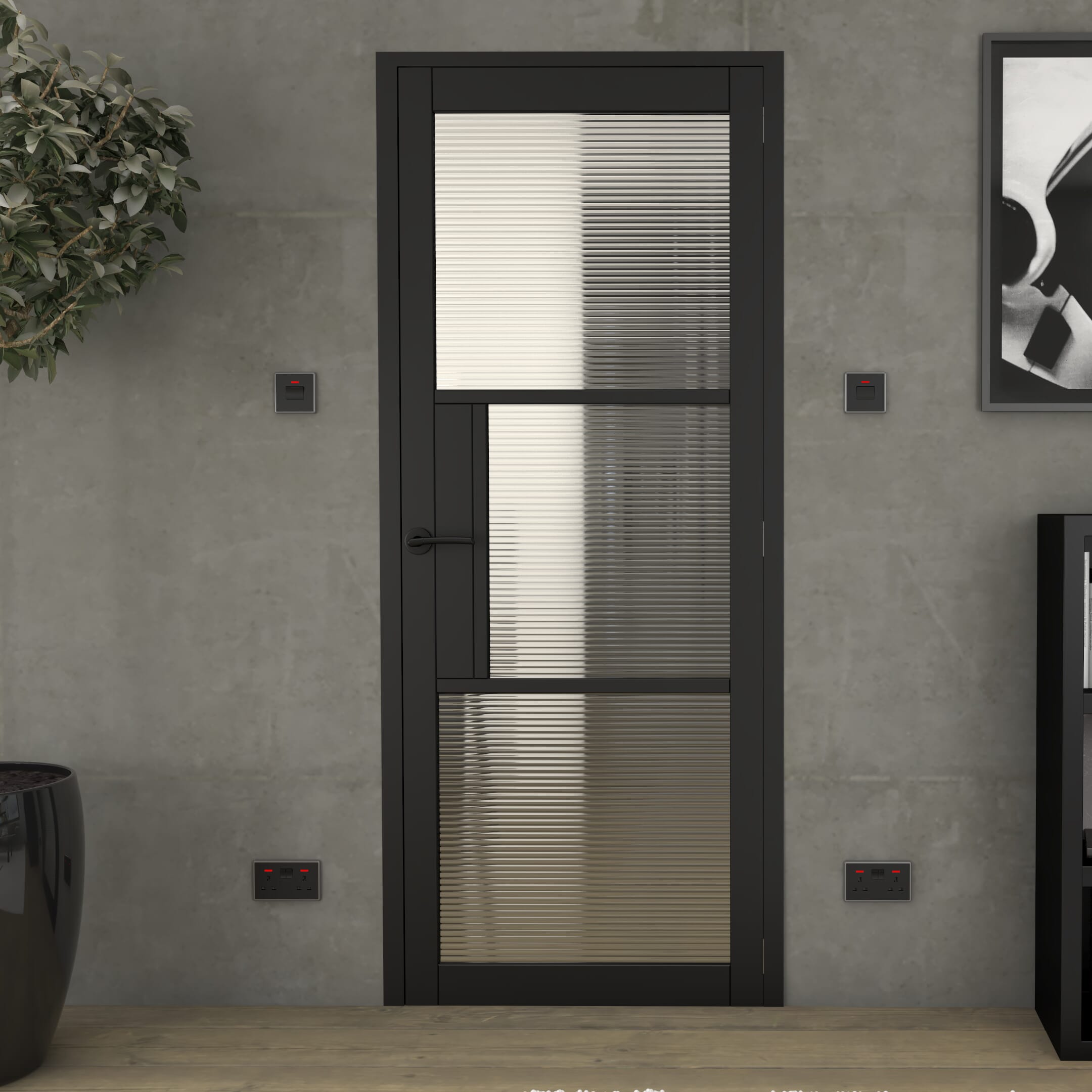 1981x686x35mm (27") Heritage Black Reeded Glazed - Prefinished Internal Doors