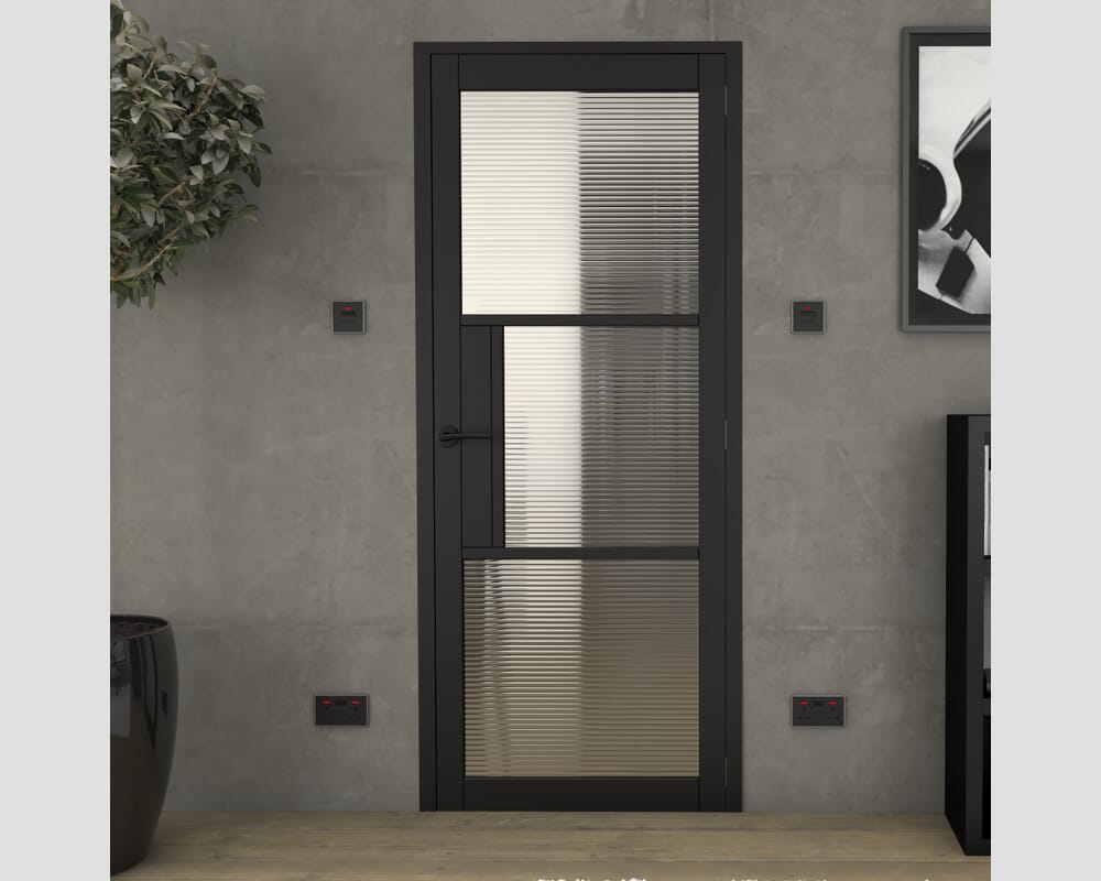 1981x686x35mm (27") Heritage Black Reeded Glazed - Prefinished Internal Doors