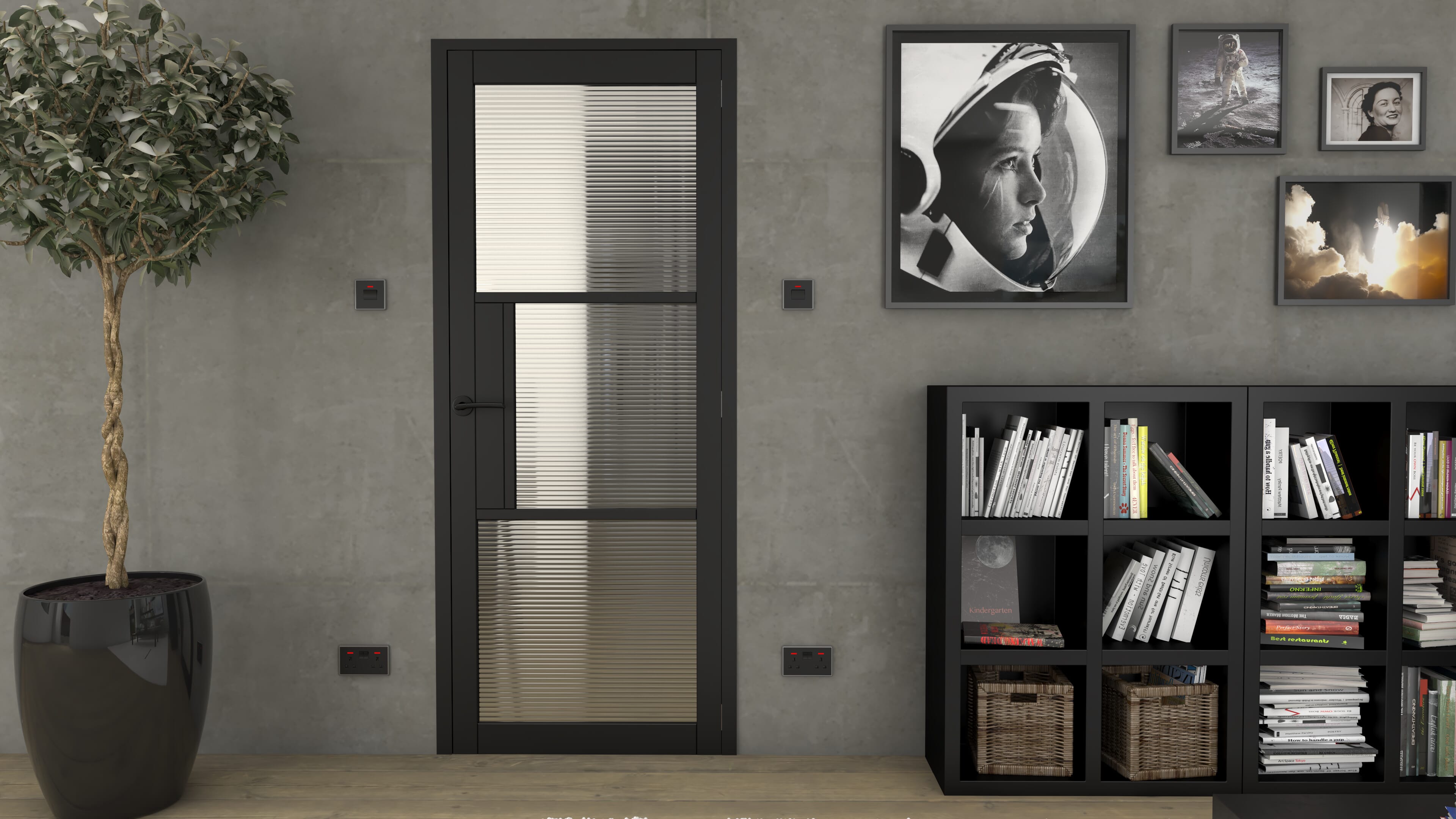 Heritage Black Reeded Glazed - Prefinished Internal Doors