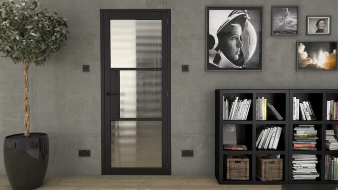 1981x838x35mm (33") Heritage Black Reeded Glazed - Prefinished Internal Doors