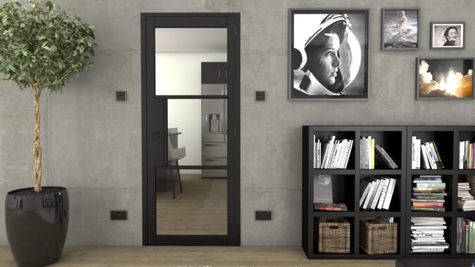 573x1981x35mm Heritage Black Primed Clear Glazed Internal Doors
