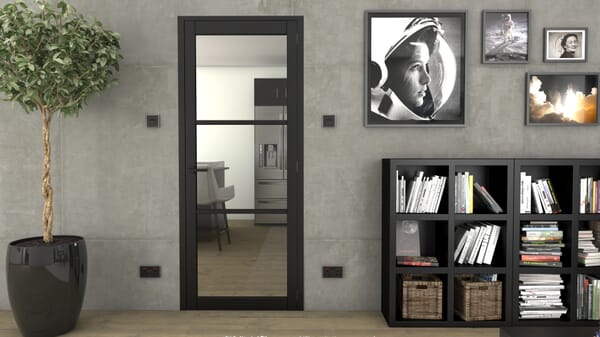 573x1981x35mm Heritage Slim Profile Black Primed Clear Glazed Internal Doors