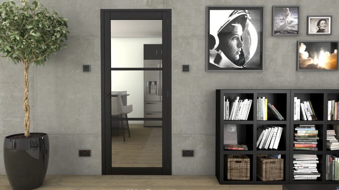 573x1981x35mm Heritage Slim Profile Black Primed Clear Glazed Internal Doors