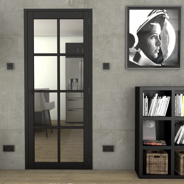 762x1981x35mm (30") Mayfair Black Primed 8L Glazed Internal Doors