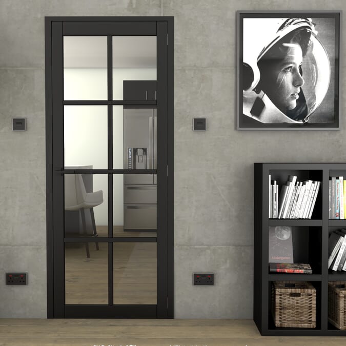 762x1981x35mm (30") Mayfair Black Primed 8L Glazed Internal Doors