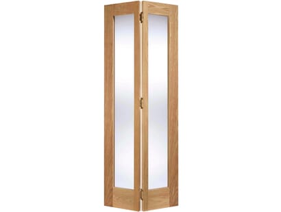 Pattern 10 Oak Bifold - Clear Glass Internal Doors Image