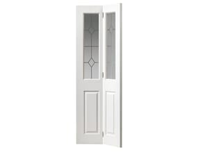 Canterbury White Grained Internal Folding Doors - Decorative Clear Glass