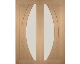 Salerno Oak Rebated Pair - Clear Flat Glass Internal Doors