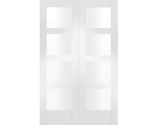Shaker White Primed Pair - Clear Glazed  Internal Doors