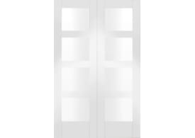 1524x1981x40mm (60") Shaker White Primed Pair - Clear Glazed Door