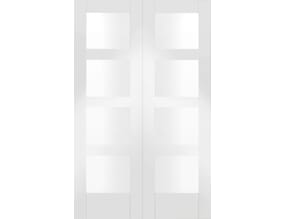 Shaker White Primed Rebated Pair - Clear Glazed  Internal Doors