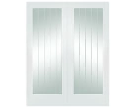 Suffolk White 1L Rebated Pair - Clear Etched Glass Internal Doors