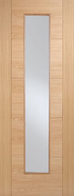 Vancouver Oak Long Light Clear Glass Prefinished FD30 Fire Door Set