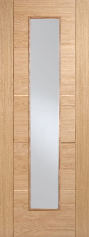 Vancouver Oak Long Light Clear Glass Prefinished FD30 Fire Door Set