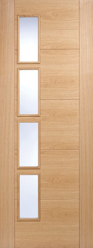 Vancouver Oak 4L Offset Clear Glass Prefinished Internal Door Set