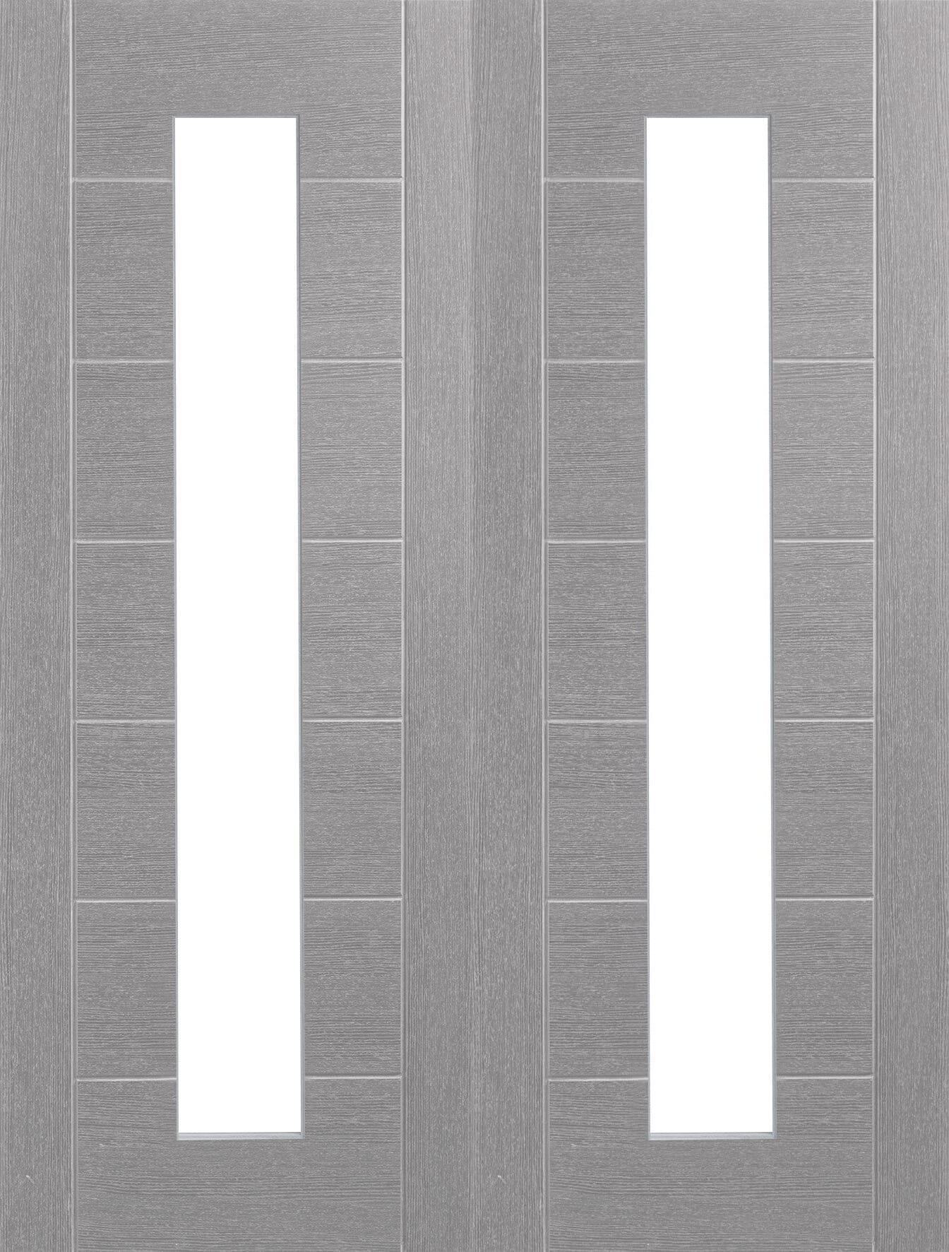 Palermo Light Grey Pair - Clear Glass Prefinished Internal Doors
