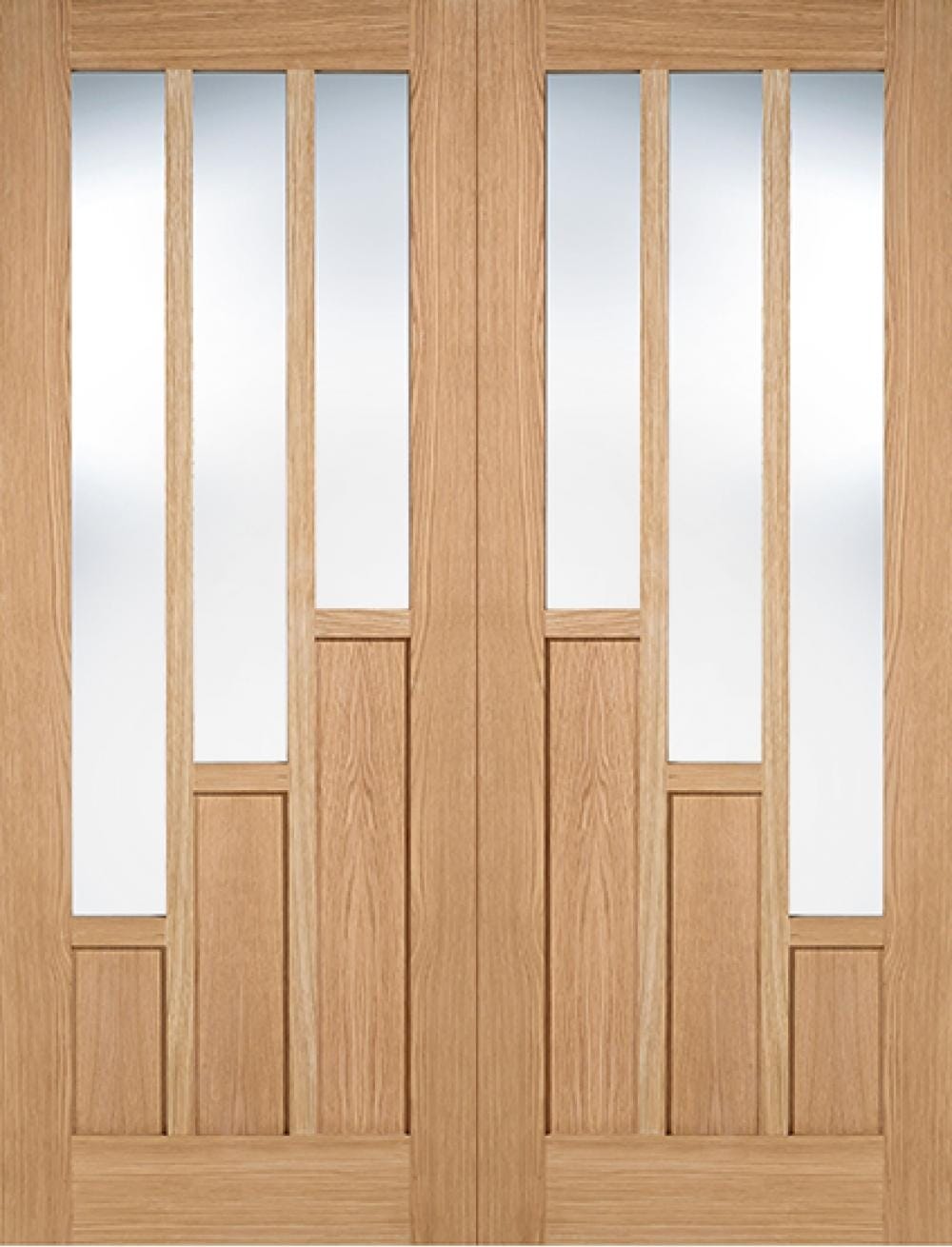 1168x1981x40mm (46") Coventry Oak Pair - Clear Glass Prefinished Door
