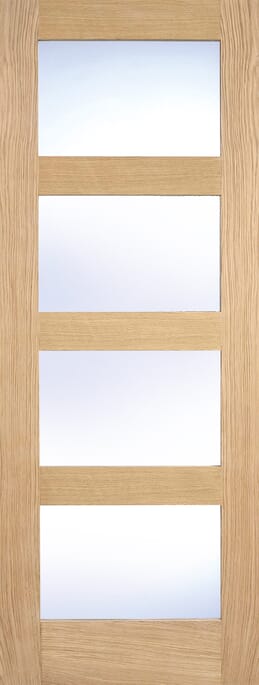 Oak Shaker 4 Light Clear Glass Prefinished Internal Door Set