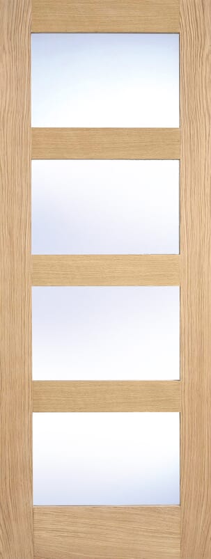Oak Shaker 4 Light Clear Glass Prefinished Internal Door Set