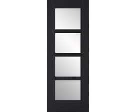 726x2040x44mm Black - Vancouver 4 Light - Clear Glass Prefinished Fire Door