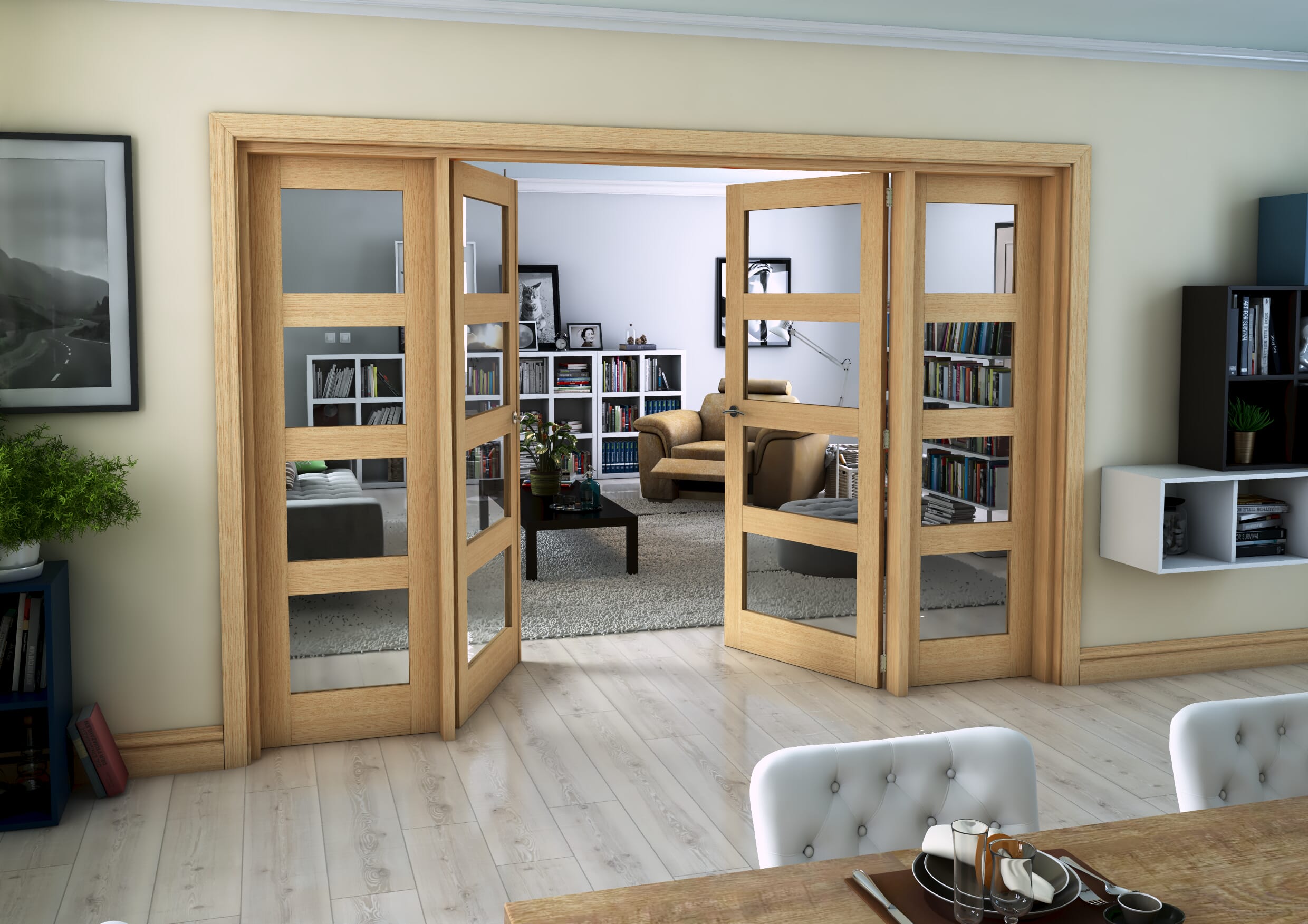 Oak 4L Clear Glazed Internal French Doors