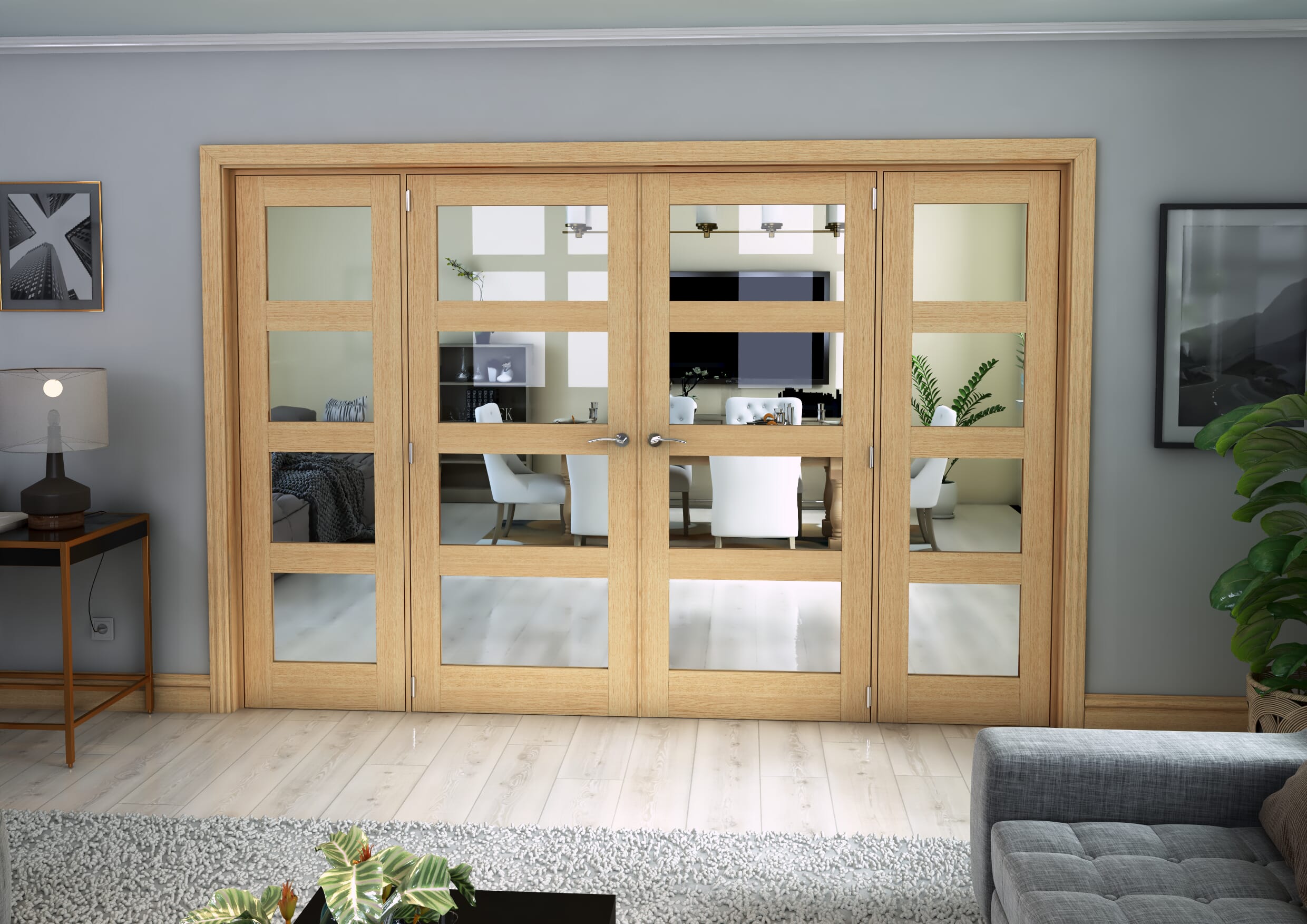 Oak 4L Clear Glazed Internal French Doors